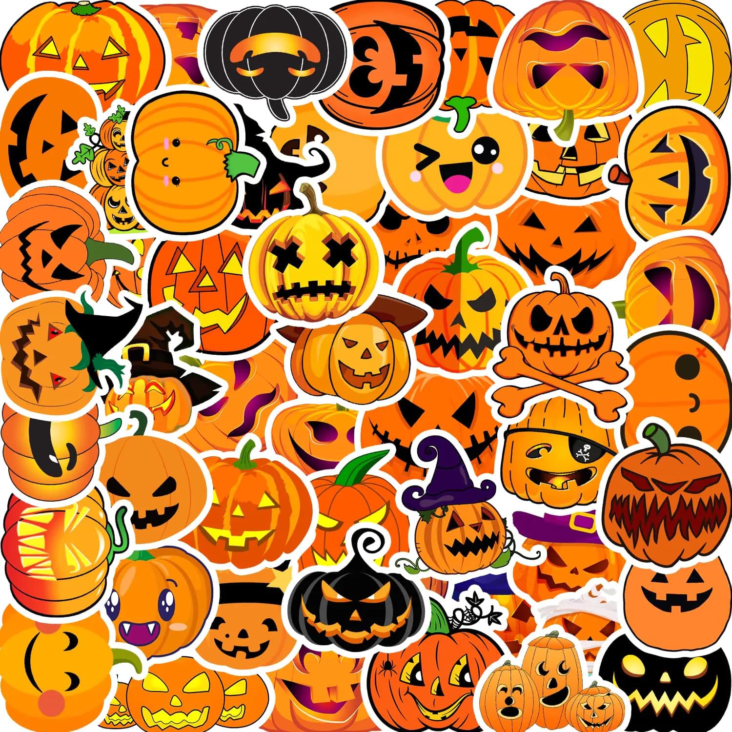 50 Pcs Halloween Pumpkin Stickers Decorations Vinyl Waterproof Pumpkin Stickers for Laptop Water Bottles Envelopes Gifts Tags Halloween Stickers for Kids Teen