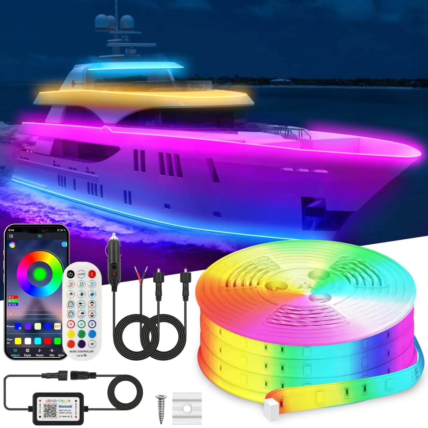 Marine LED Strip Lights 50FT RGB Waterproof