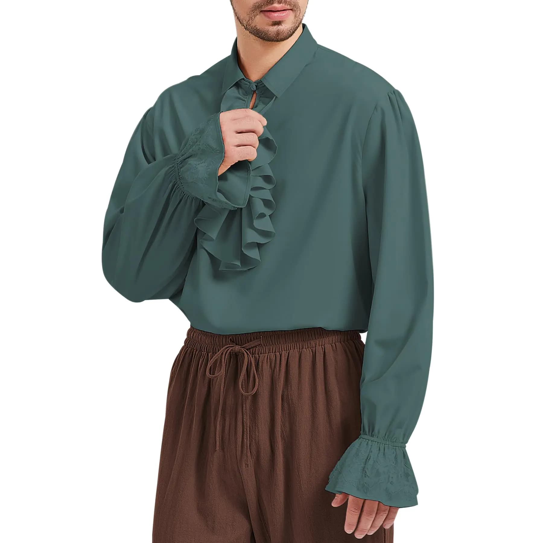 Men's Green Ruffled Pirate Poet Shirt