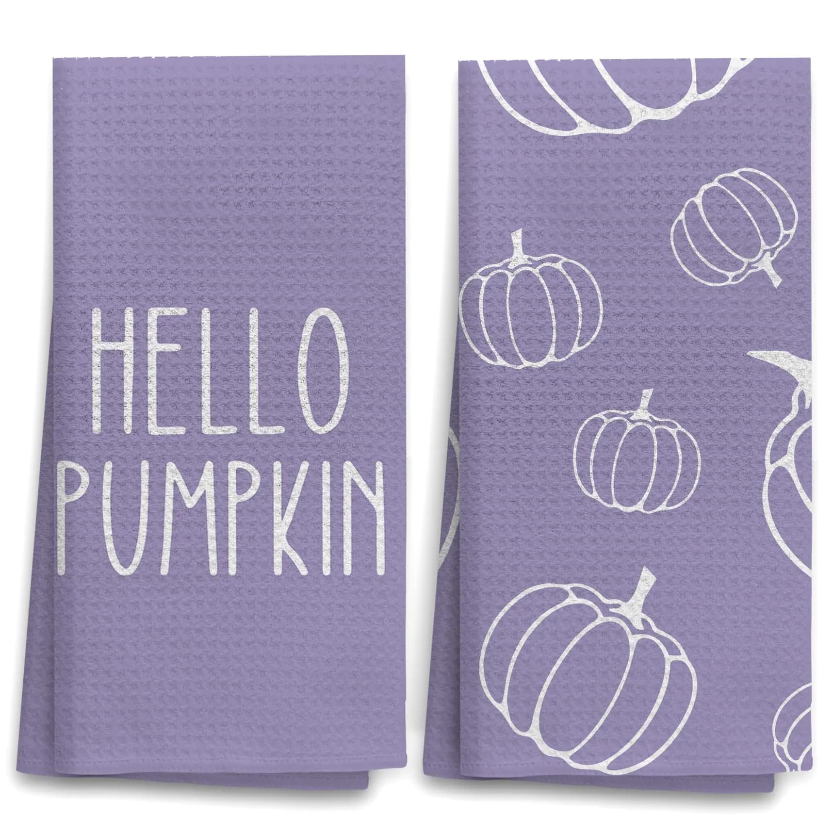 Purple Pumpkin Fall Kitchen Towels Set of 2