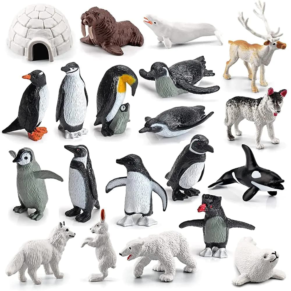 WONWONTOYS 20PCS Arctic Animals Figurine Penguins and Polar Animals Figurine playset Christmas Birthday Party Supplies Decor for Cake
