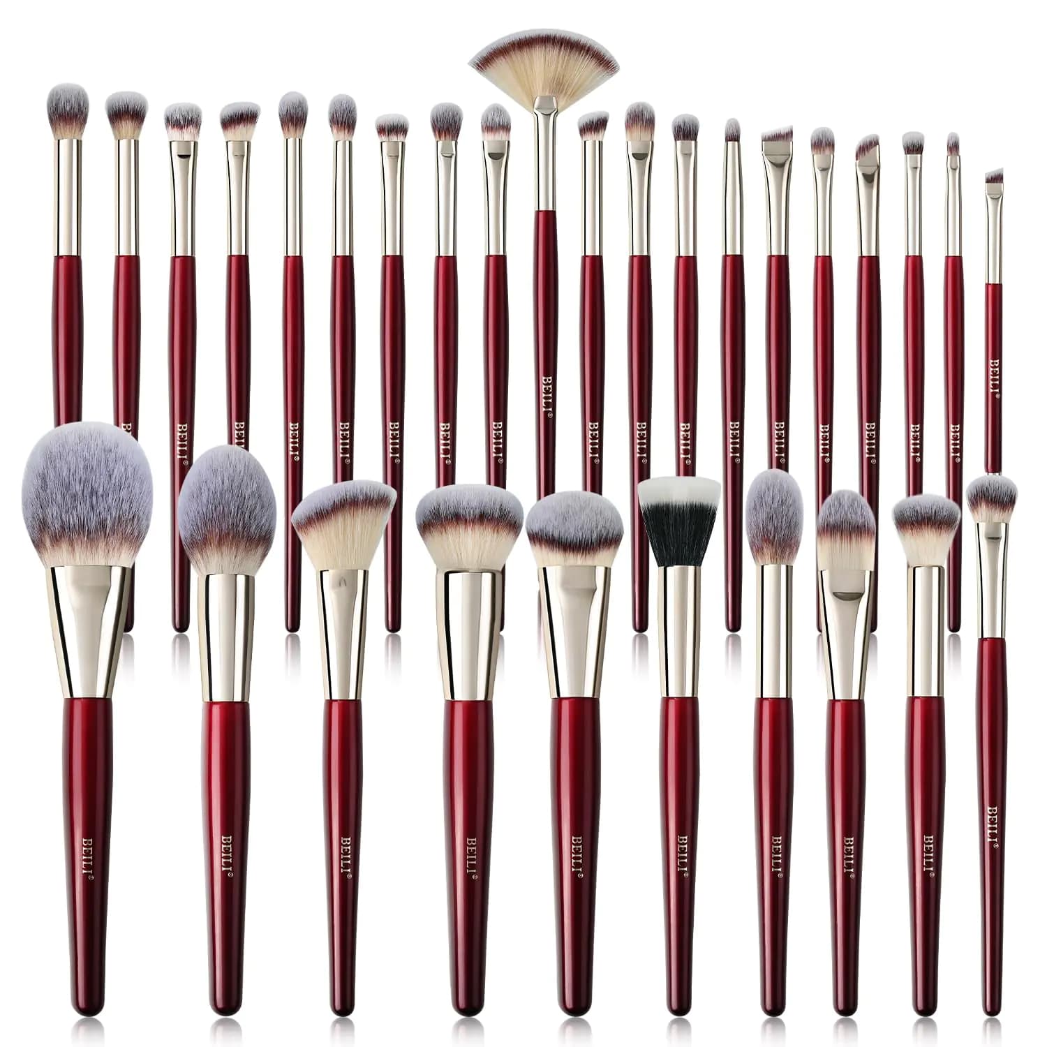 Premium Vegan Makeup Brush Set, 30-Piece Red
