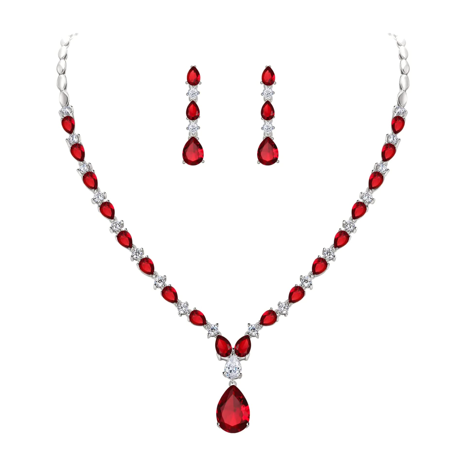 Cubic Zirconia Teardrop Jewelry Set Red