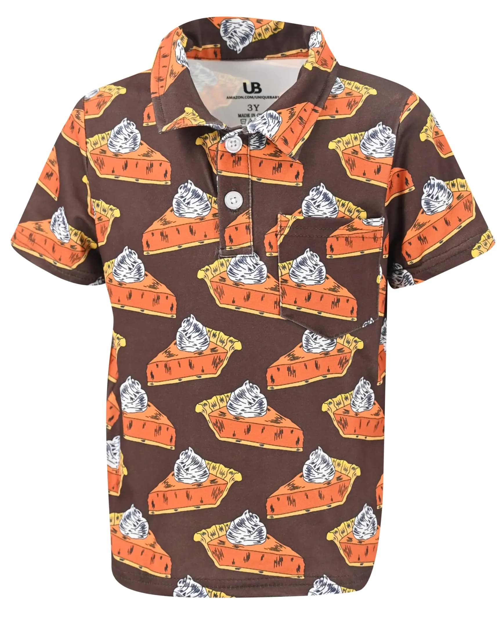 Boys Pumpkin Pie Thanksgiving Polo Shirt for Toddler and Big Kids (8Y Pumpkin Pie Brown)