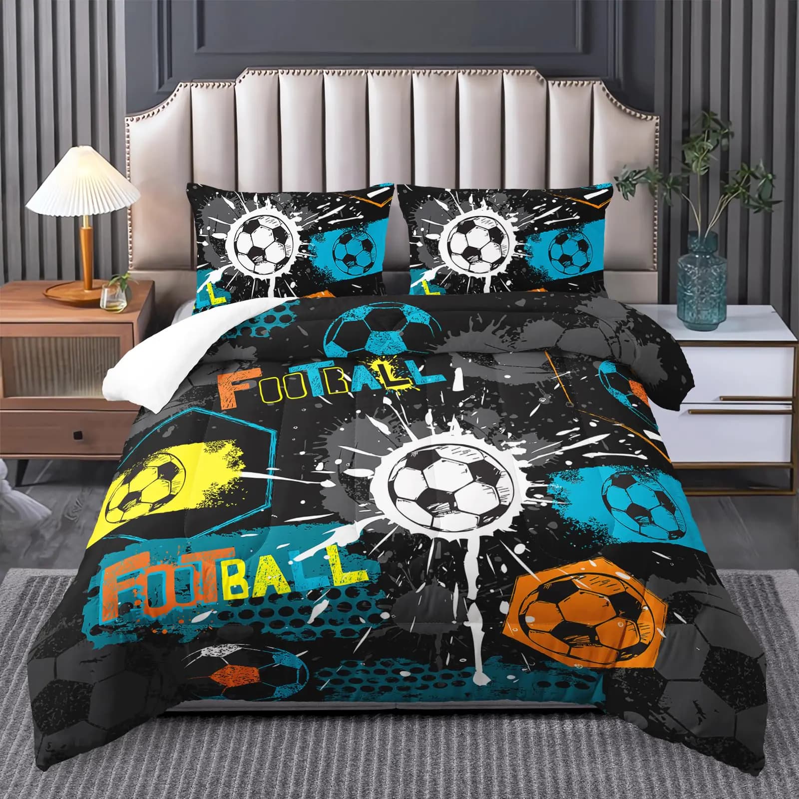 Tuzaovy Football Queen Comforter Sets for BoysBoys Queen Bedding Sets Sports ThemeQueen Size Football Bedding Set for BoysFootball Theme Bedroom Decor for Boys