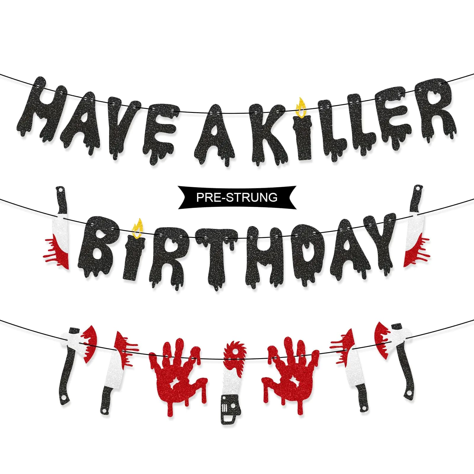 Glitter Killer Birthday Halloween Banner Black