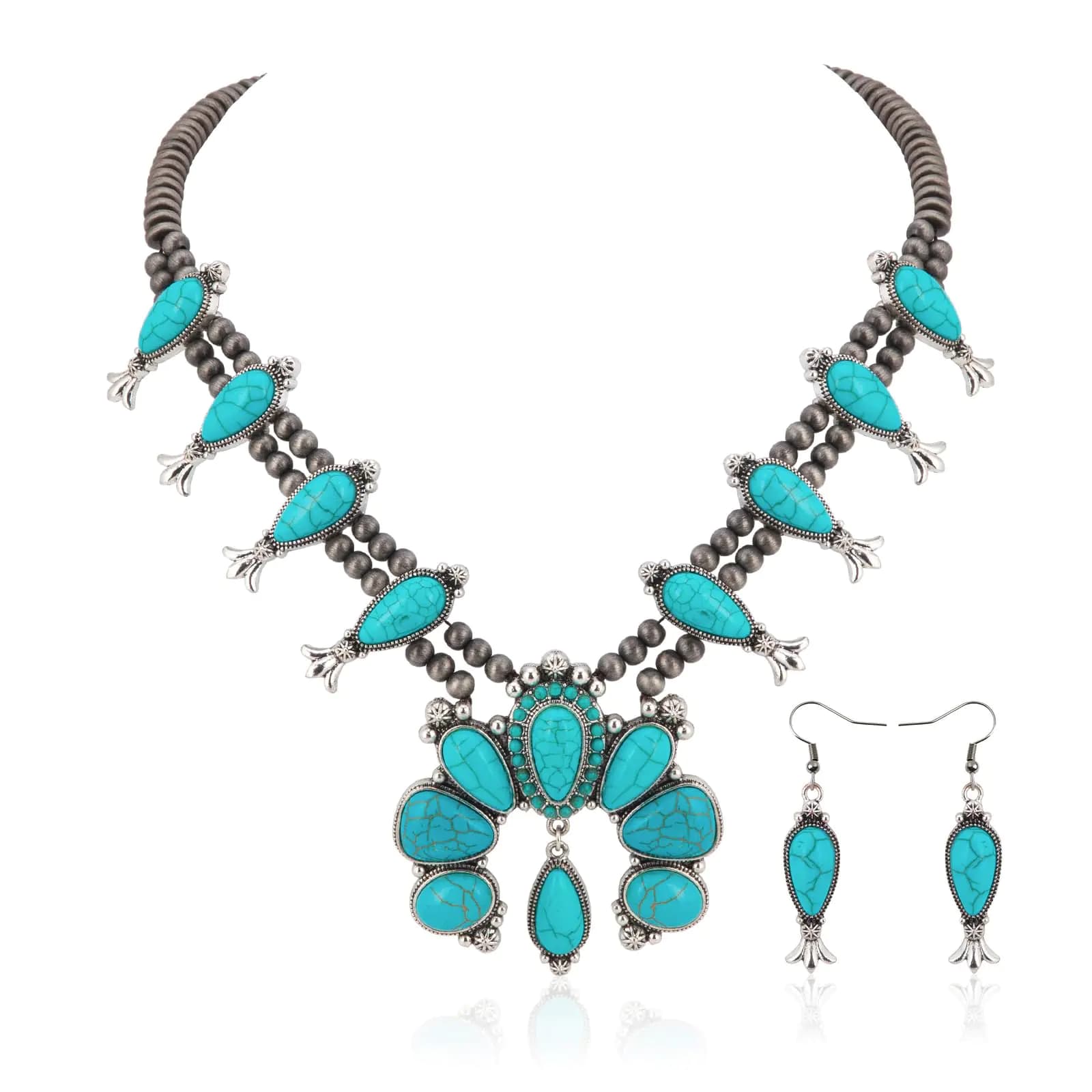 Western Turquoise Pendant Necklace and Earring Set