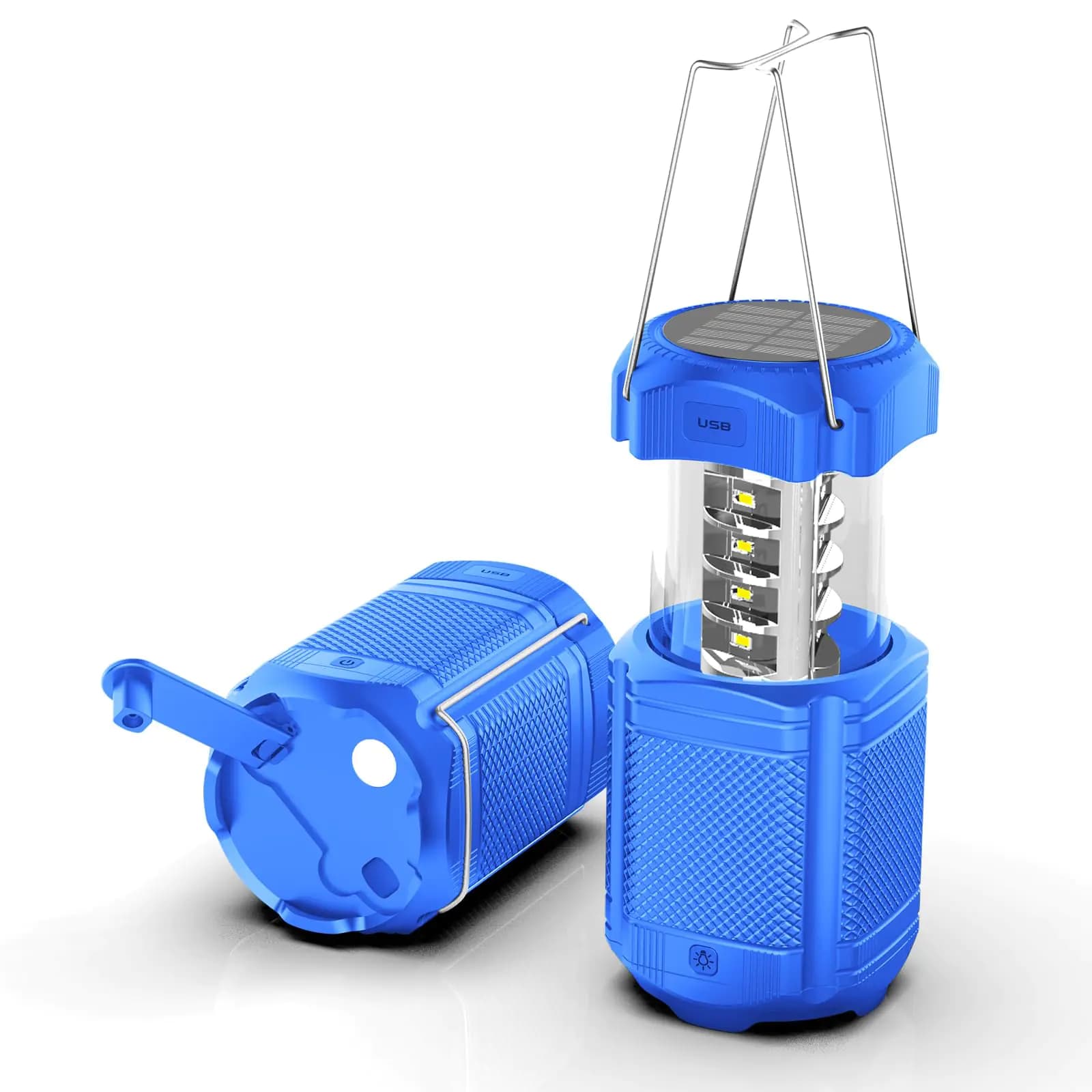 Solar Hand Crank LED Camping Lantern Blue
