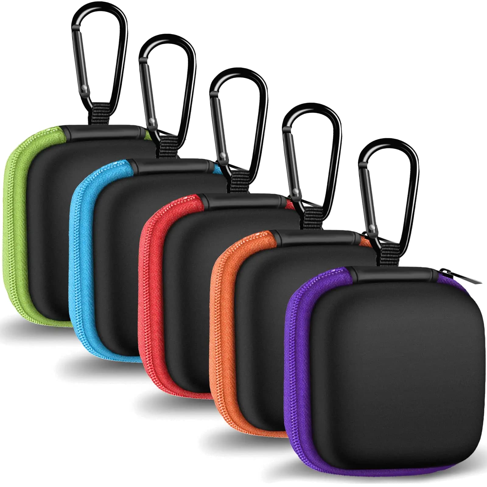 Square Earbud Case with Carabiner, 5 Pack