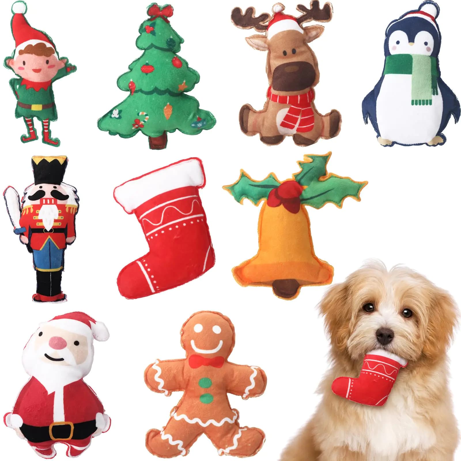 Mini Plush Christmas Dog Toys With Squeaker