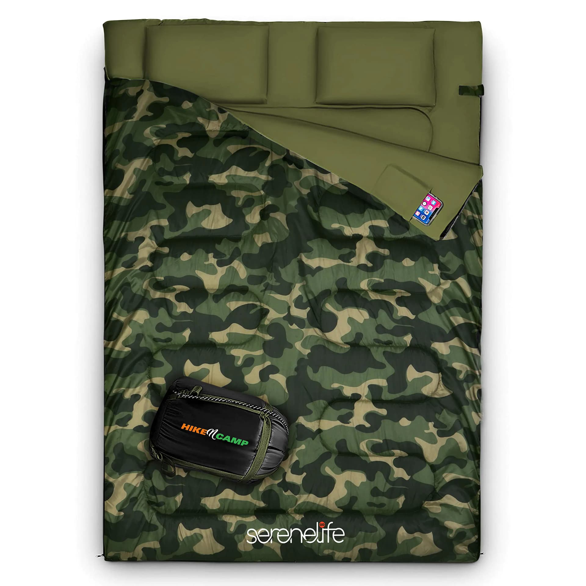 Double Sleeping Bag with Pillows Camouflage