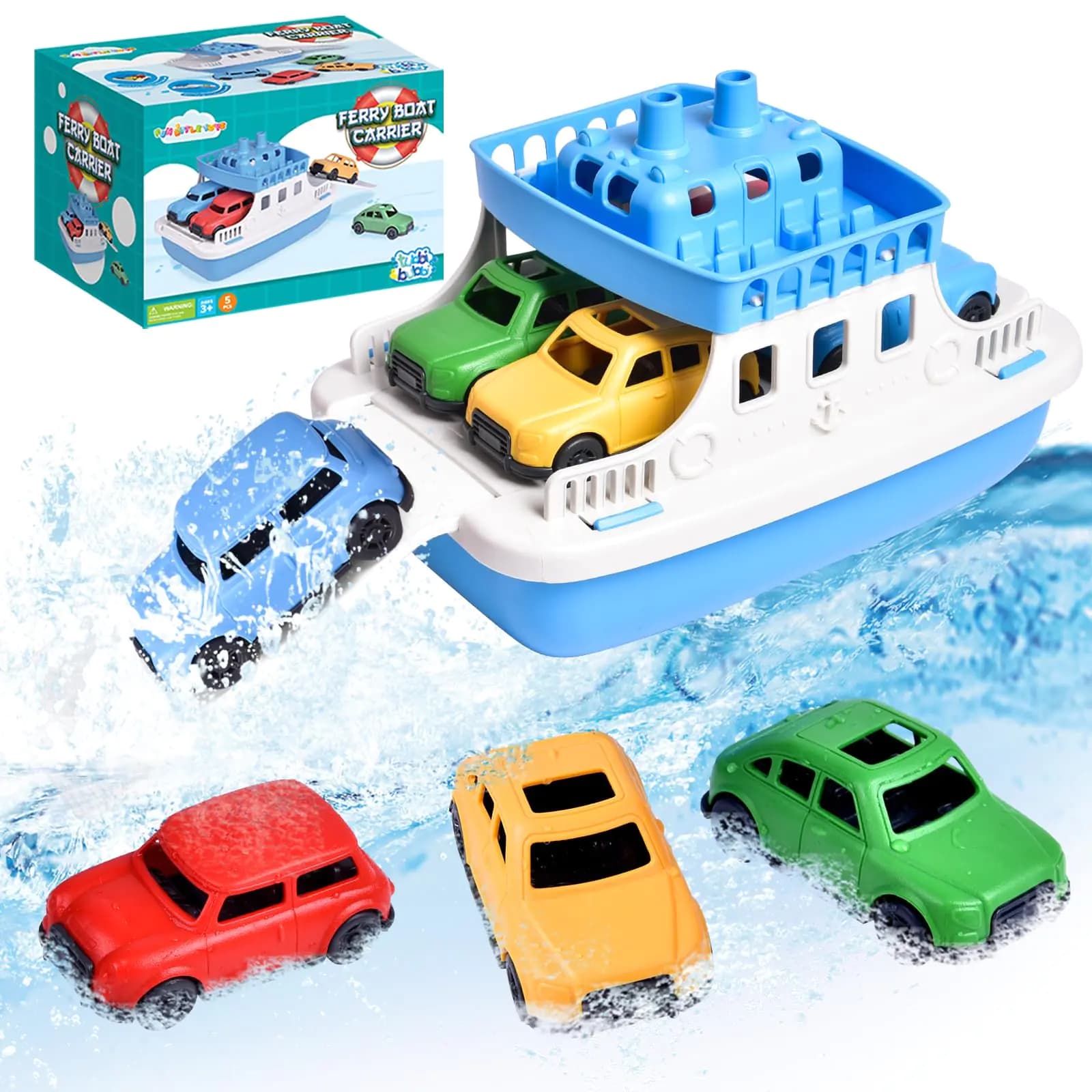 Toy Boat with 4 Mini Car Bath Toys
