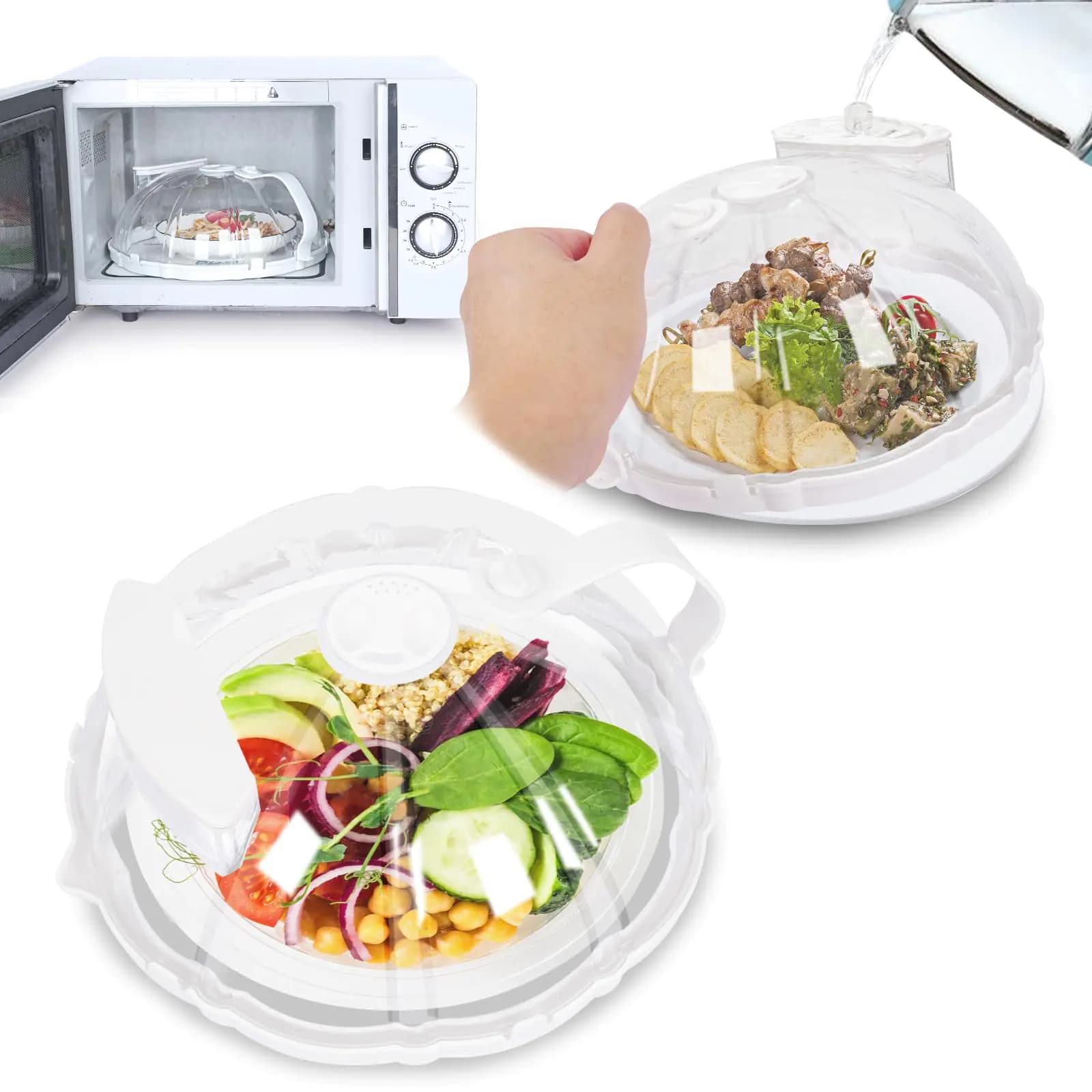 Microwave Splatter Cover With Handle And Steamer