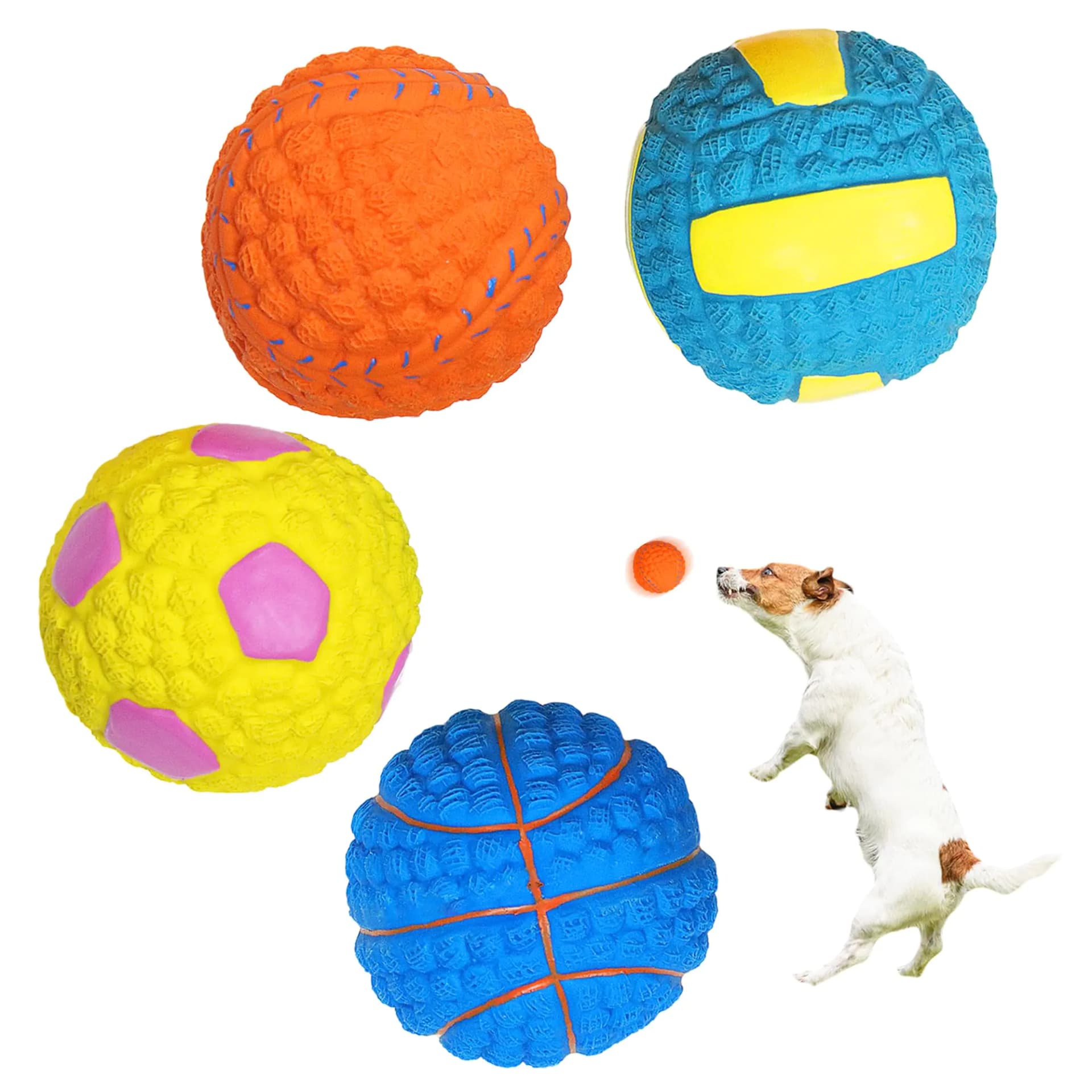 Squeaky Latex Dog Toy Balls Set of 4