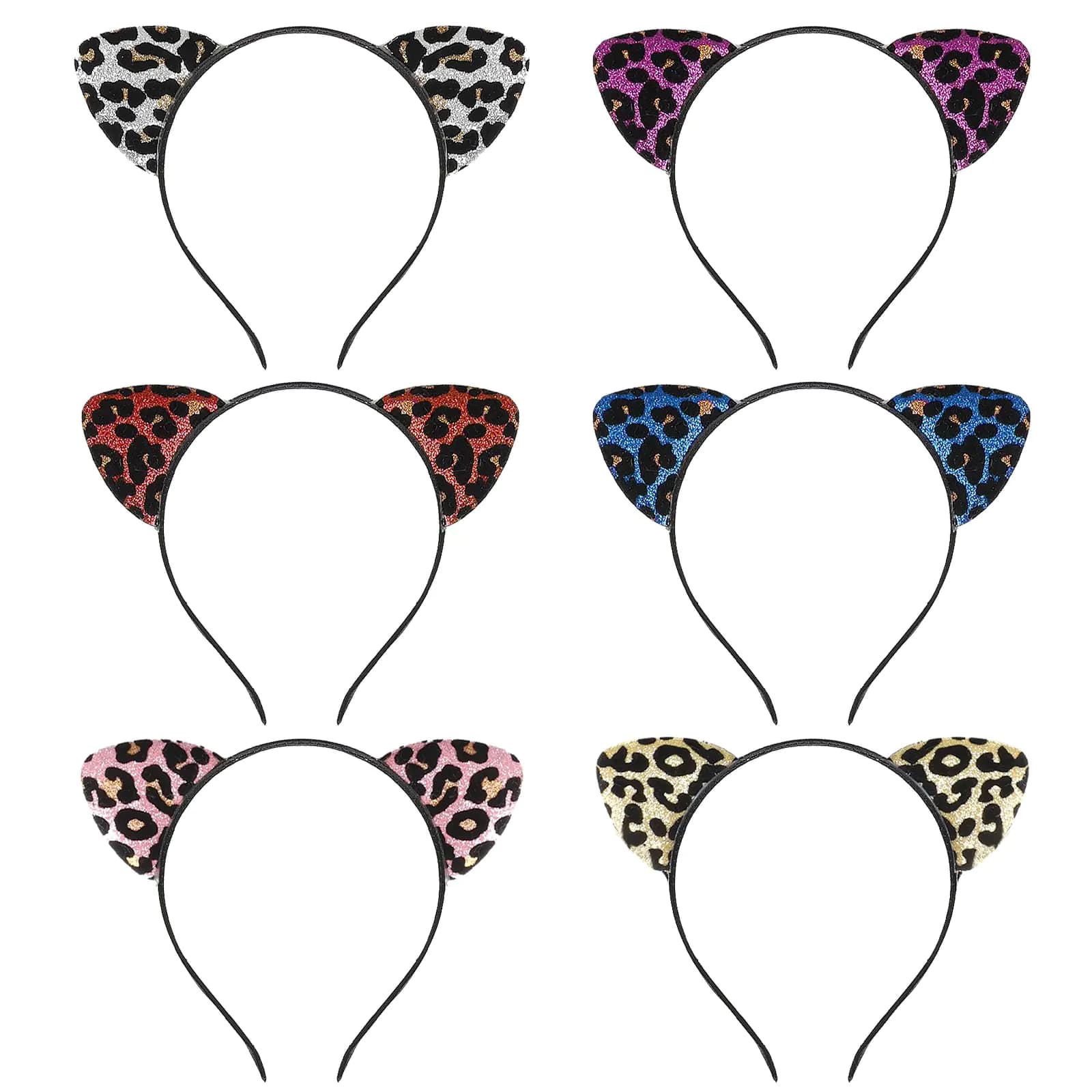 Leopard Cat Ears Headband with Glitter Flocking