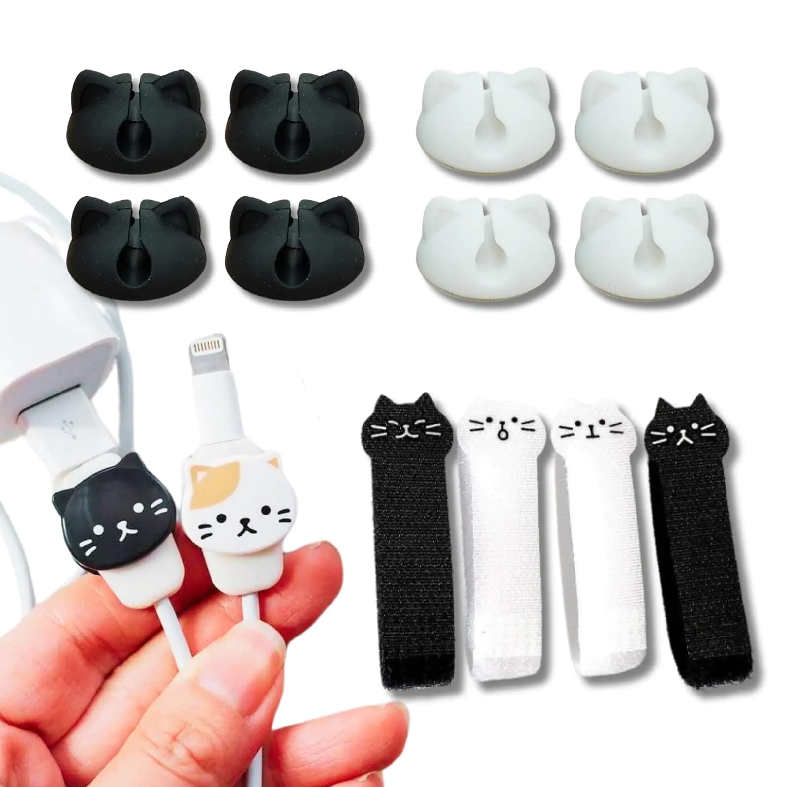 Cute Cat Cord Holder Cable Ties Cable Protector (for Lightning Cable) Set Mobile Phone Accessories Adjustable Cord Organizer Cable Clips Cable Protection Cover Charging Cable USB iPhone
