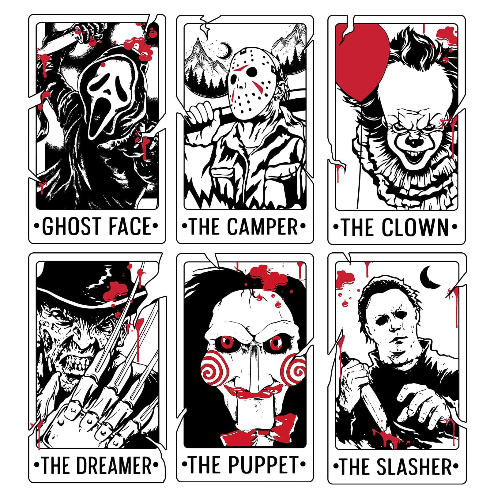 PIAOLGYI 6 PCS Horror Stickers Halloween Decorations Stickers Horror Movie Mashup 2.7 Inch Vinyl Movie Horror ClassicHalloween Horror Movie Gift Accessories