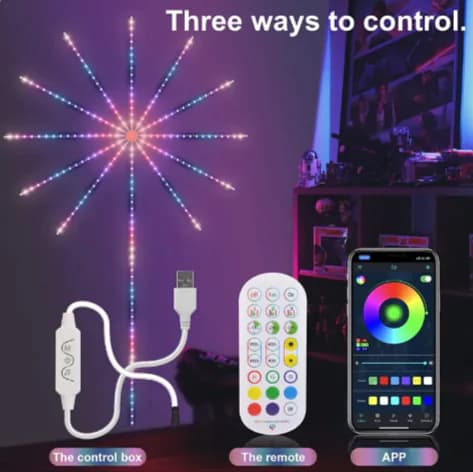 Music-Sync Firework LED Lights - Color-Changing Strip with Remote for Room & Party Decor