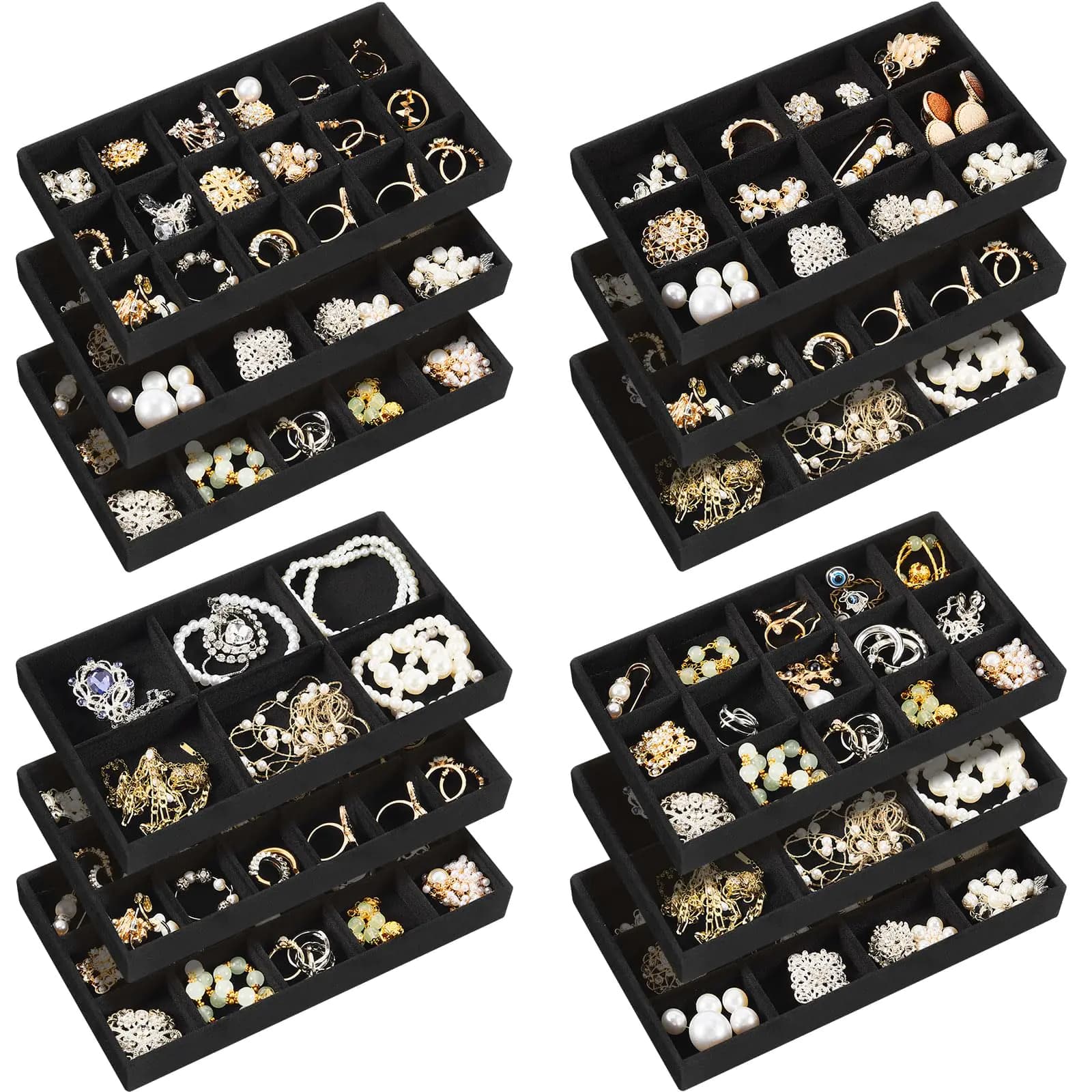 Velvet Stackable Jewelry Organizer Trays Black