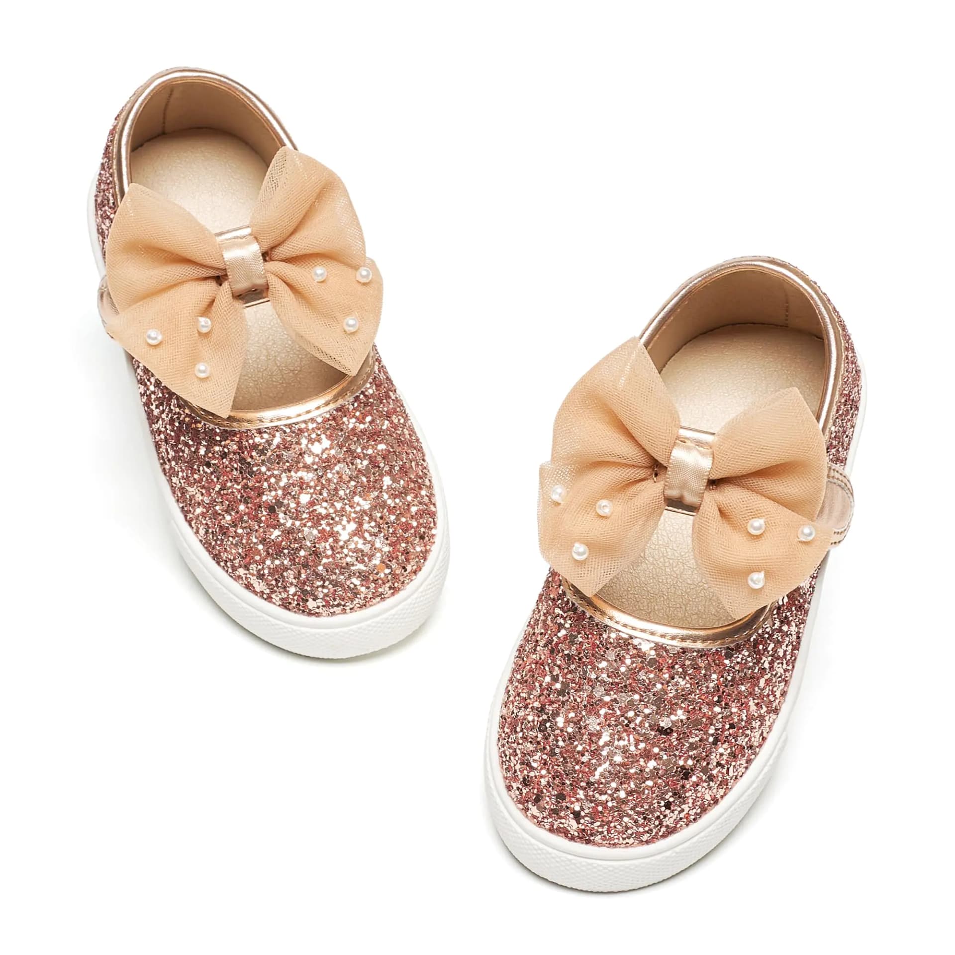 GINFIVE Toddler Little Girls Sneakers Girls Glitter Sneakers Slip On Champagne Shoes Toddler 11