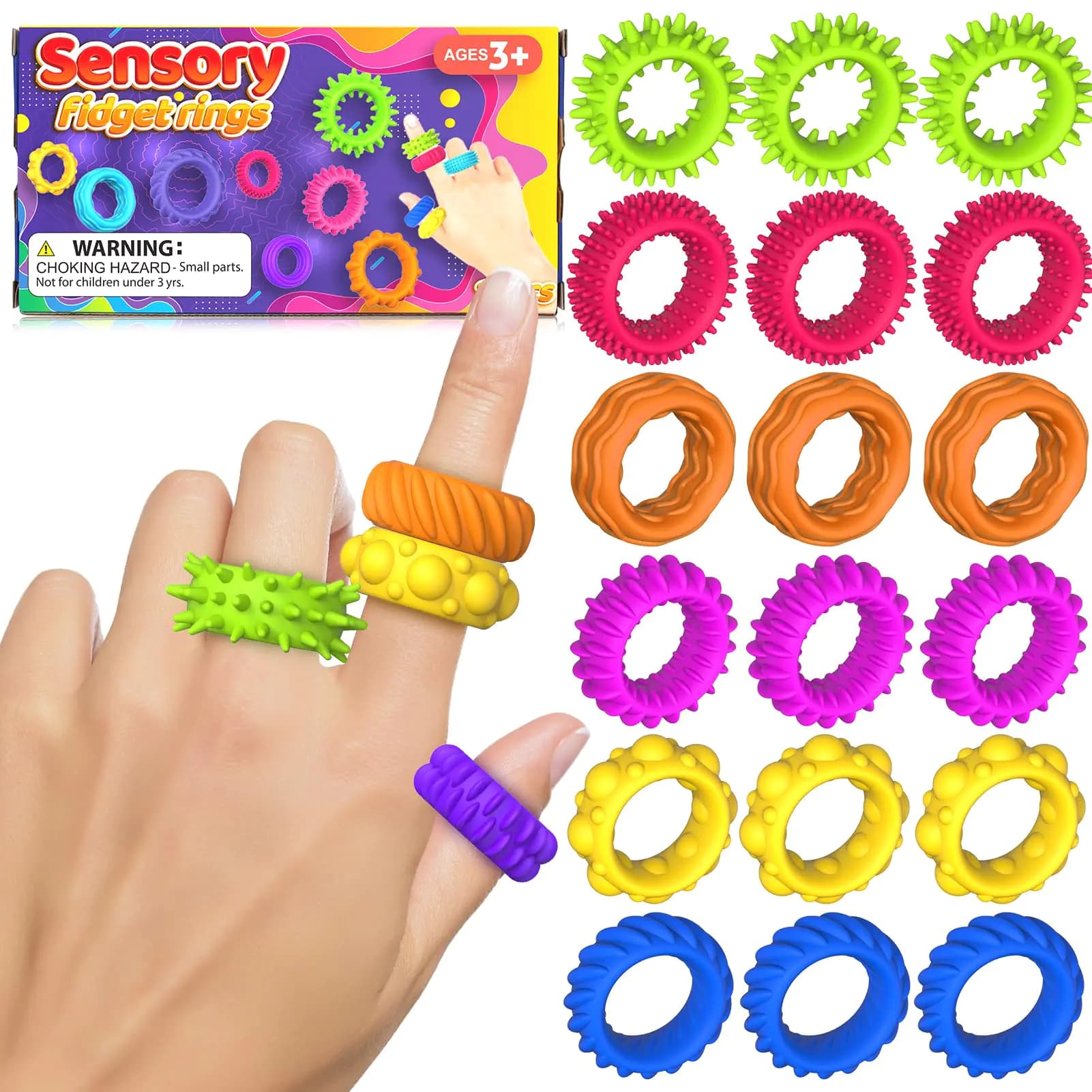 Fidget Rings Sensory Toys for Kids, 18 Pack