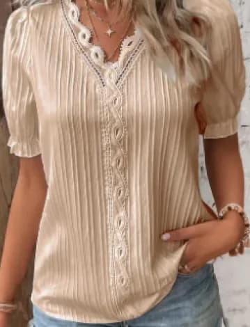 Hollow-out Short Sleeve Women's Clothing Shirt