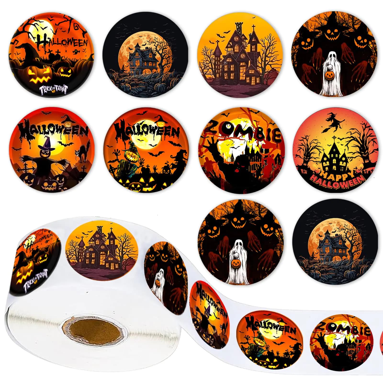 500pcs Halloween Stickers for Kids Halloween Stickers Roll 1.5 inch Halloween Round Stickers Ghost Decals Spiders Stickers Round Seal Label Stickers for Party Decorations