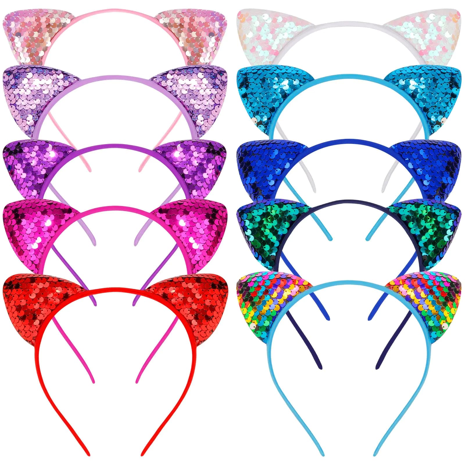 KICOSY 10Pcs Cat Ears Headbands for Women Plastic Kitty Hairbands Cat Ear Hair Hoops Halloween Decorations Hair Accessories for Women Favor for Party Costume Daily Wearing