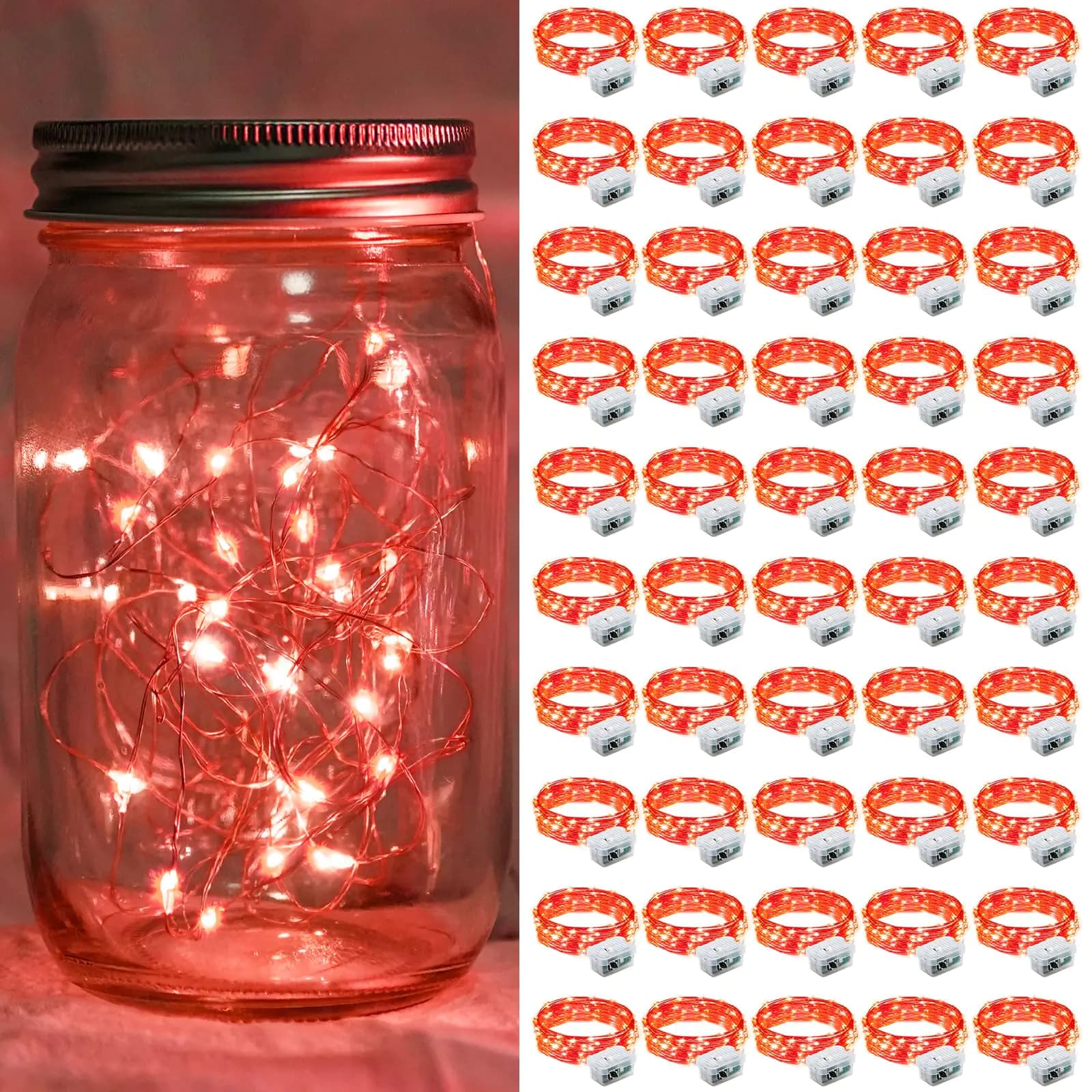 chzk 50 Pack LED Fairy Lights Battery Operated 7Ft 20LED Mini String Lights Waterproof Twinkle Lights Firefly Starry Moon Lights for Mason Jars Wedding Christmas Party Bedroom Decor