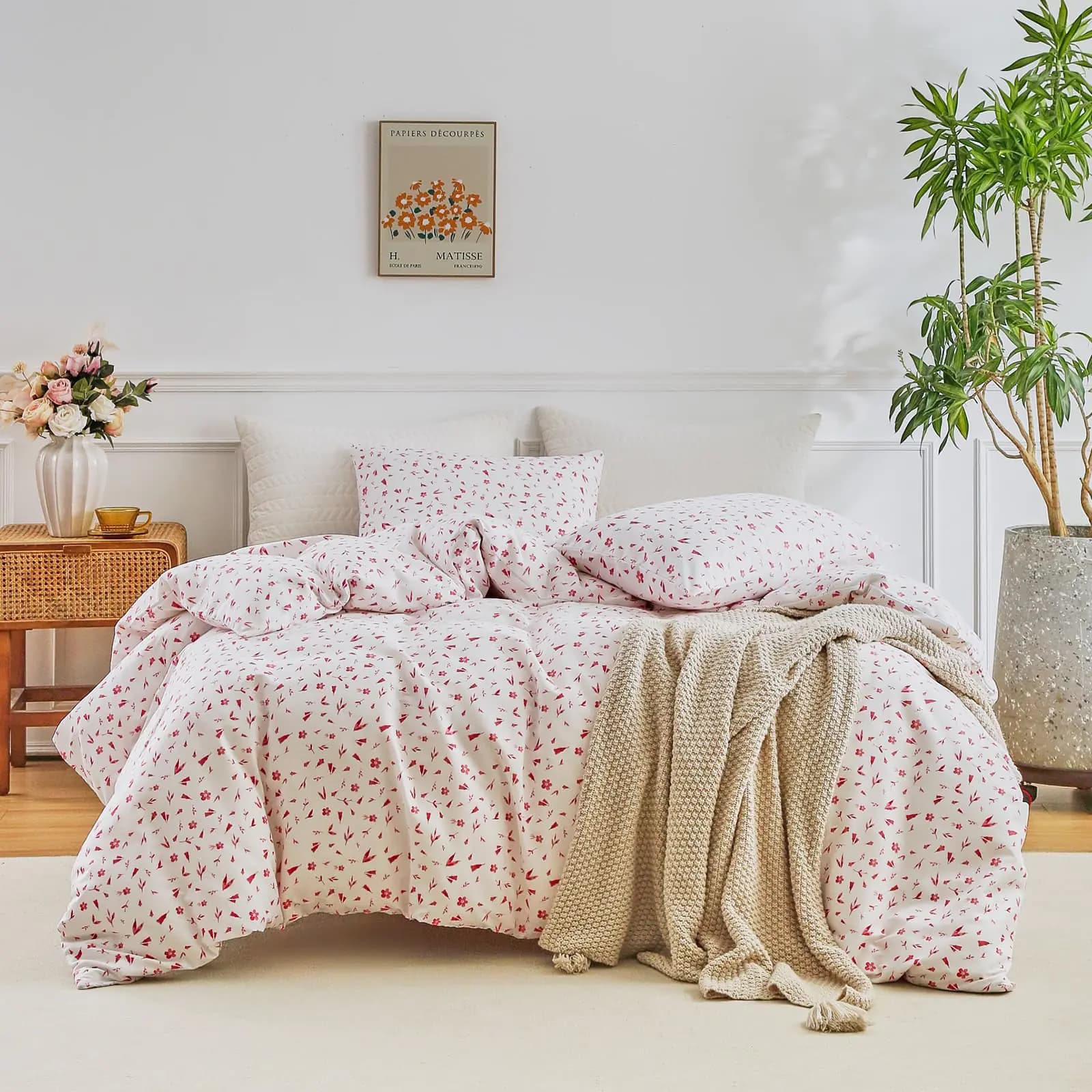 Vintage Pink Floral Boho Comforter Set