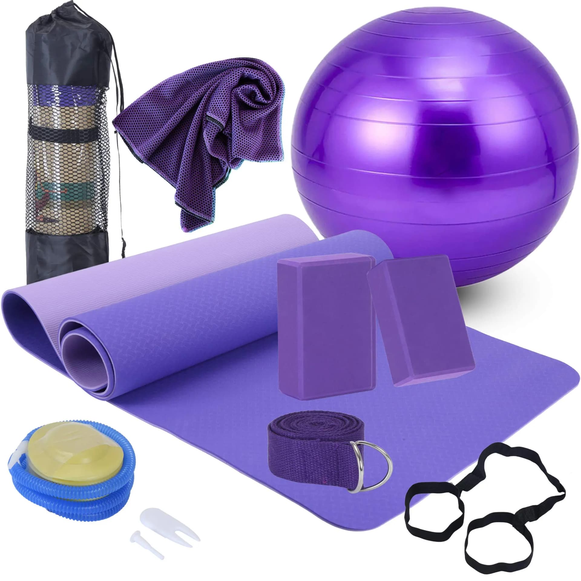 11-Piece Yoga Starter Kit Purple Beginners Set