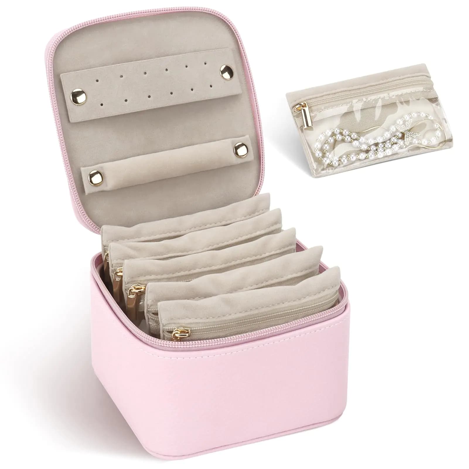 Small Pink Jewelry Box with Earring Tray