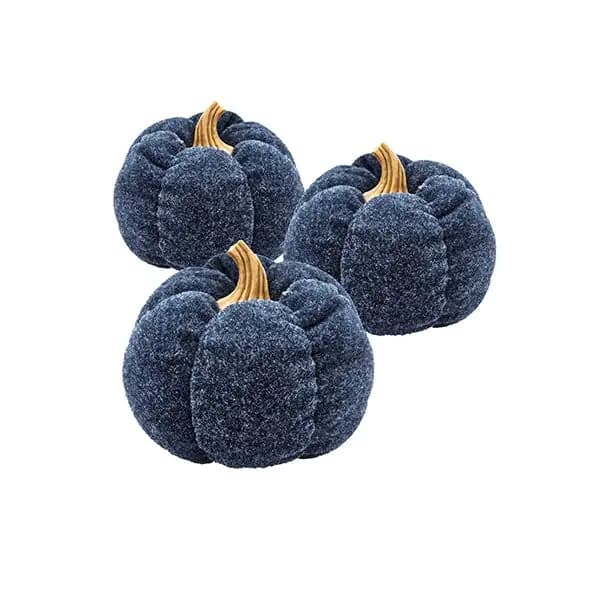 A Set Of 3 Deep Blue Pumpkin Decorations