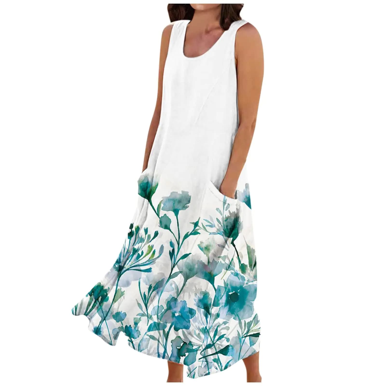 Women's Floral Cotton Linen Sleeveless Sundress