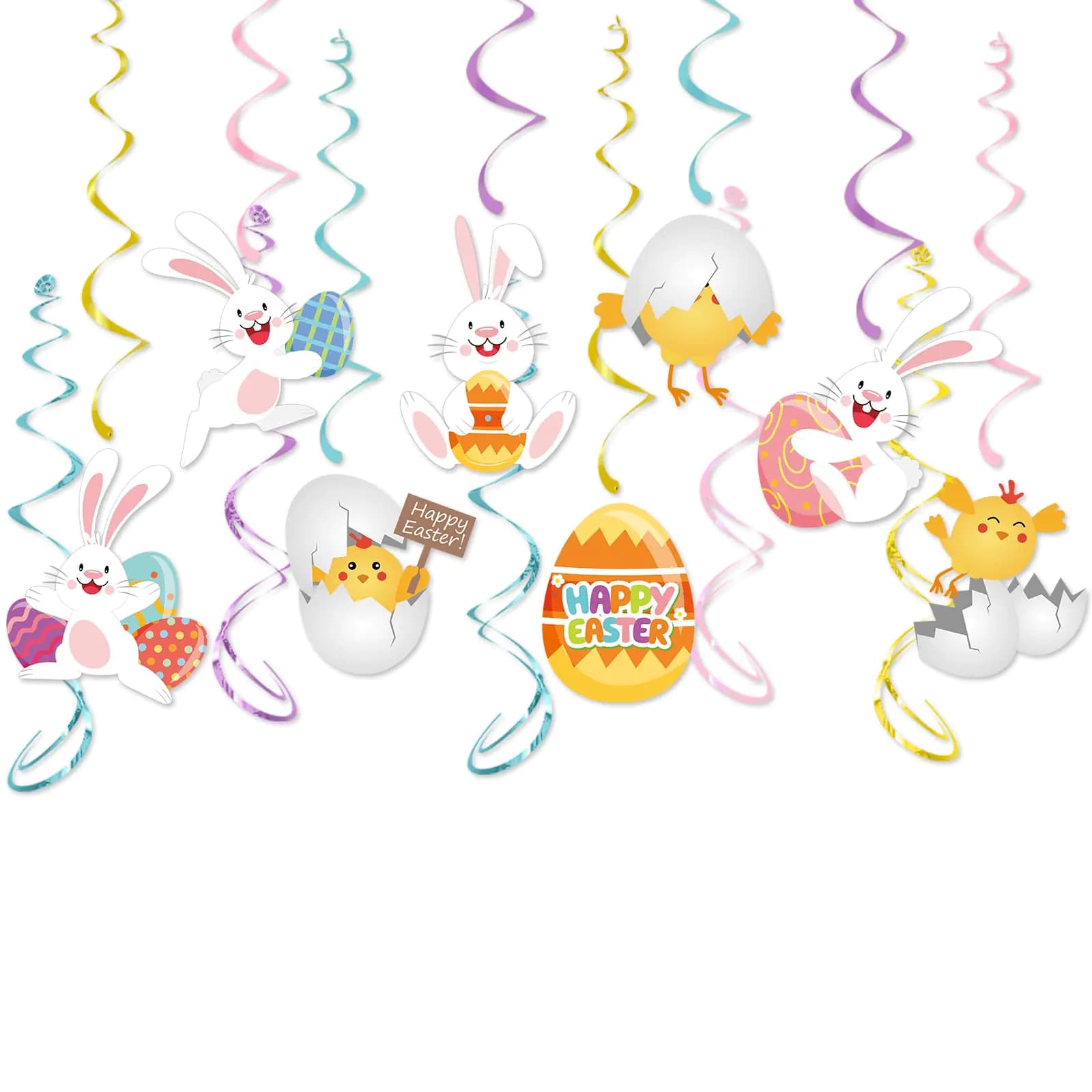 Easter Party Hanging Swirl Decorations With Bunny Eggs