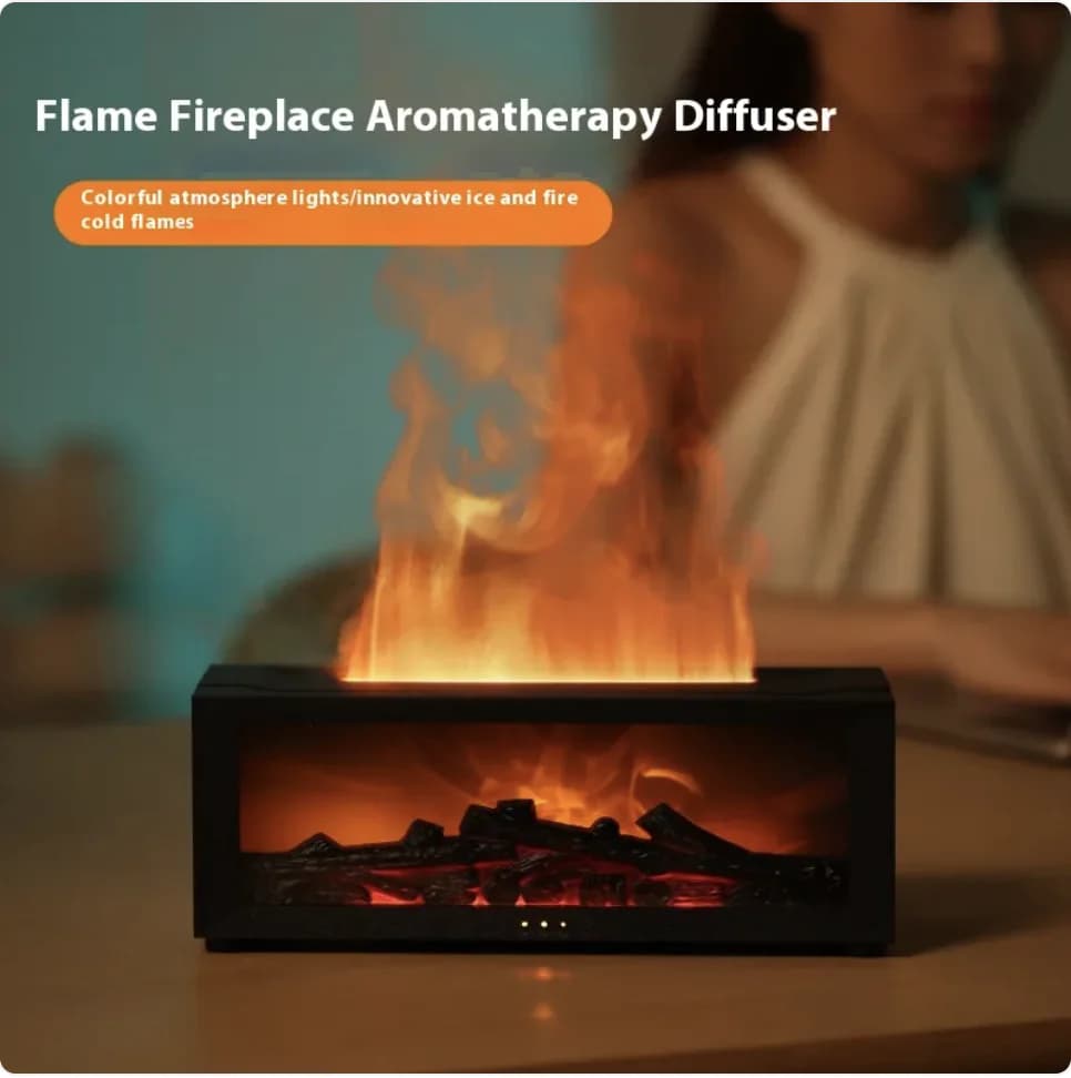 Flame Effect Essential Oil Diffuser with Large Mist & Colorful LED Lights