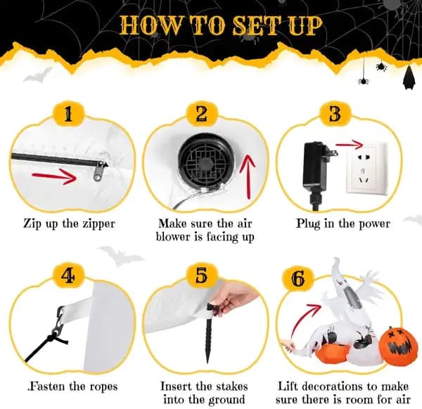 11.8 FT Halloween Inflatables Ghost Spider Pumpkin Outdoor Decorations