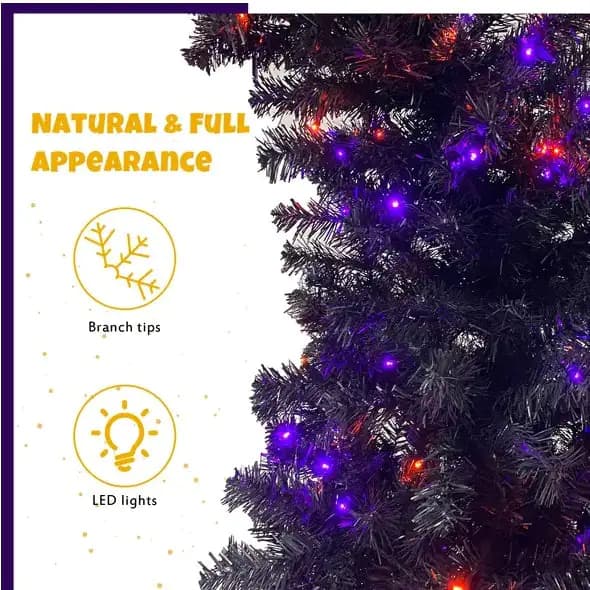 6FT Artificial Fir Bent Top Halloween Christmas Tree, Xmas Tree Bendable Style Christmas Tree Holiday Decoration W1,080 Branch Tips, 300 LED Lights X Mas Halloween Style