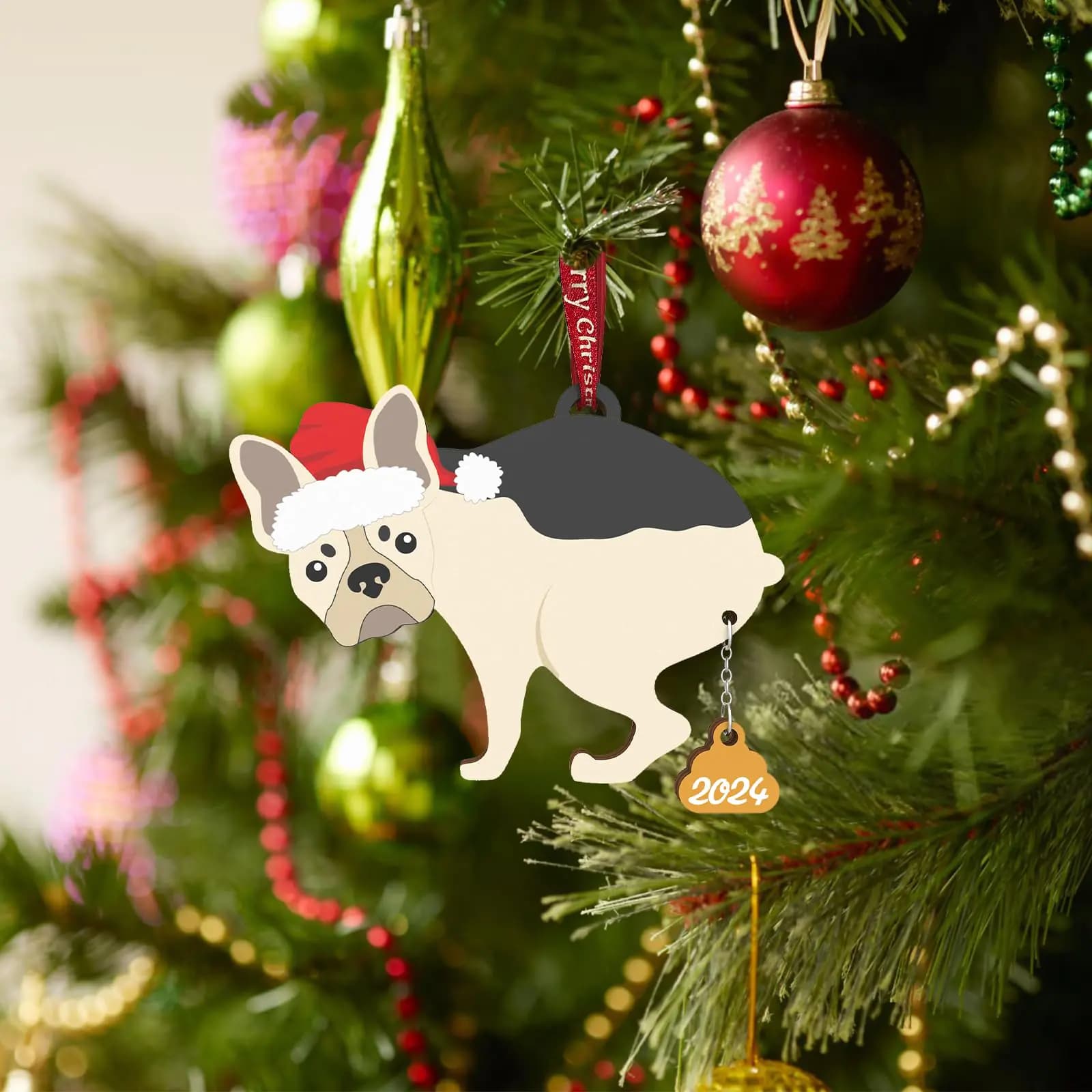 French Bulldog Wood Christmas Ornament