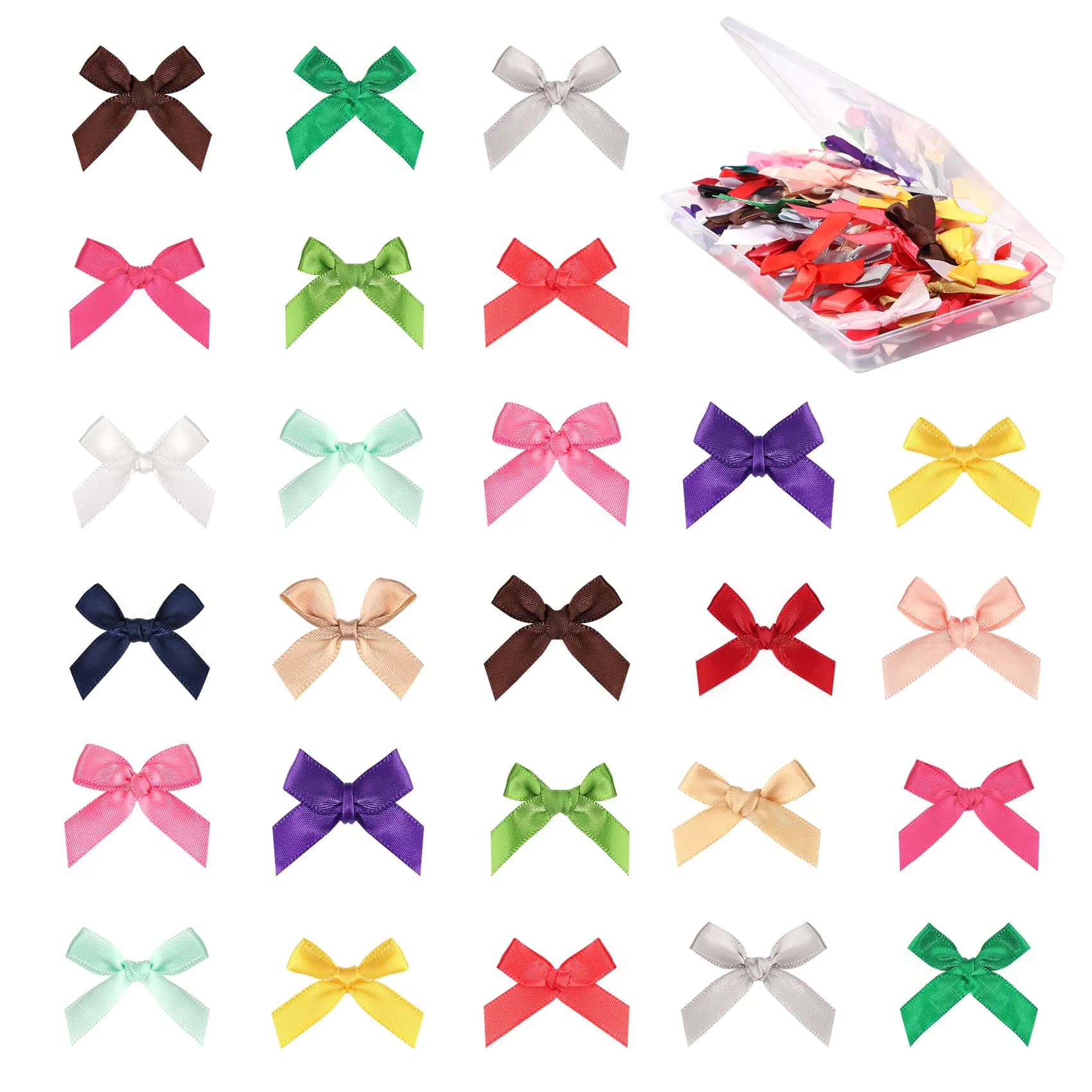 Hiswan 100PCS Mini Ribbon Bows 1.57” Satin Small Premade Bows for Sewing Crafts Gift Wrapping Baby Shower Hair Cake Treats Party Christmas Halloween Decorations Multi Color