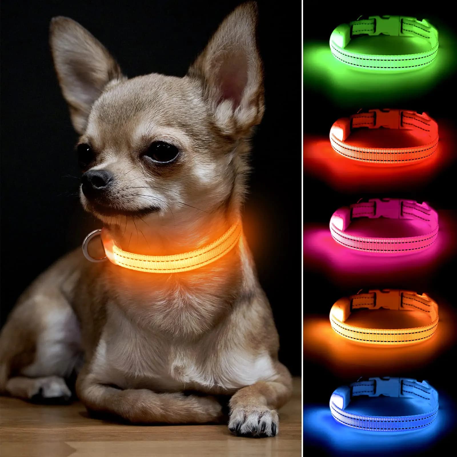 Light Up Dog Collar Rechargeable LED Orange XS