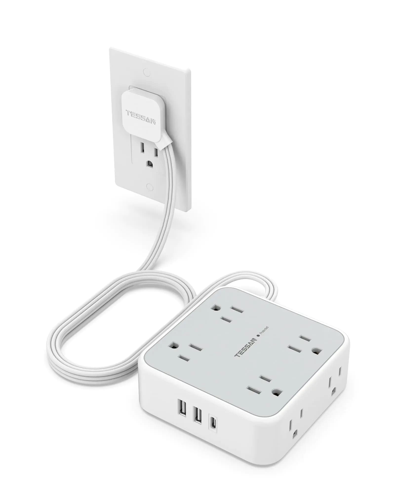 Surge Protector Power Strip 8 Outlets USB Grey
