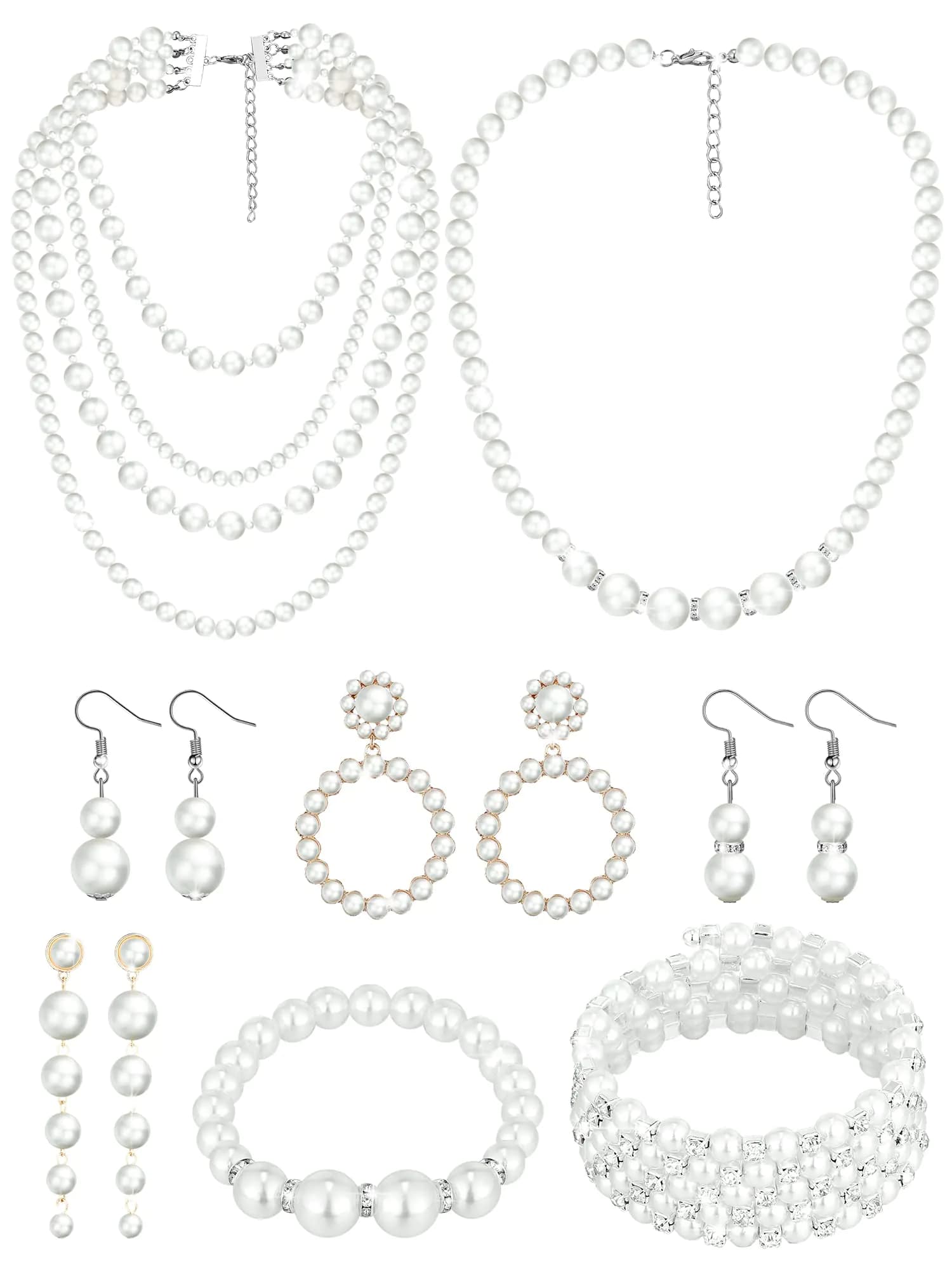 Pearl Necklace and Earrings Jewelry Set
