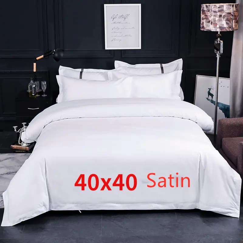 Luxury Hotel Bedding Set - 60s Cotton, White Satin