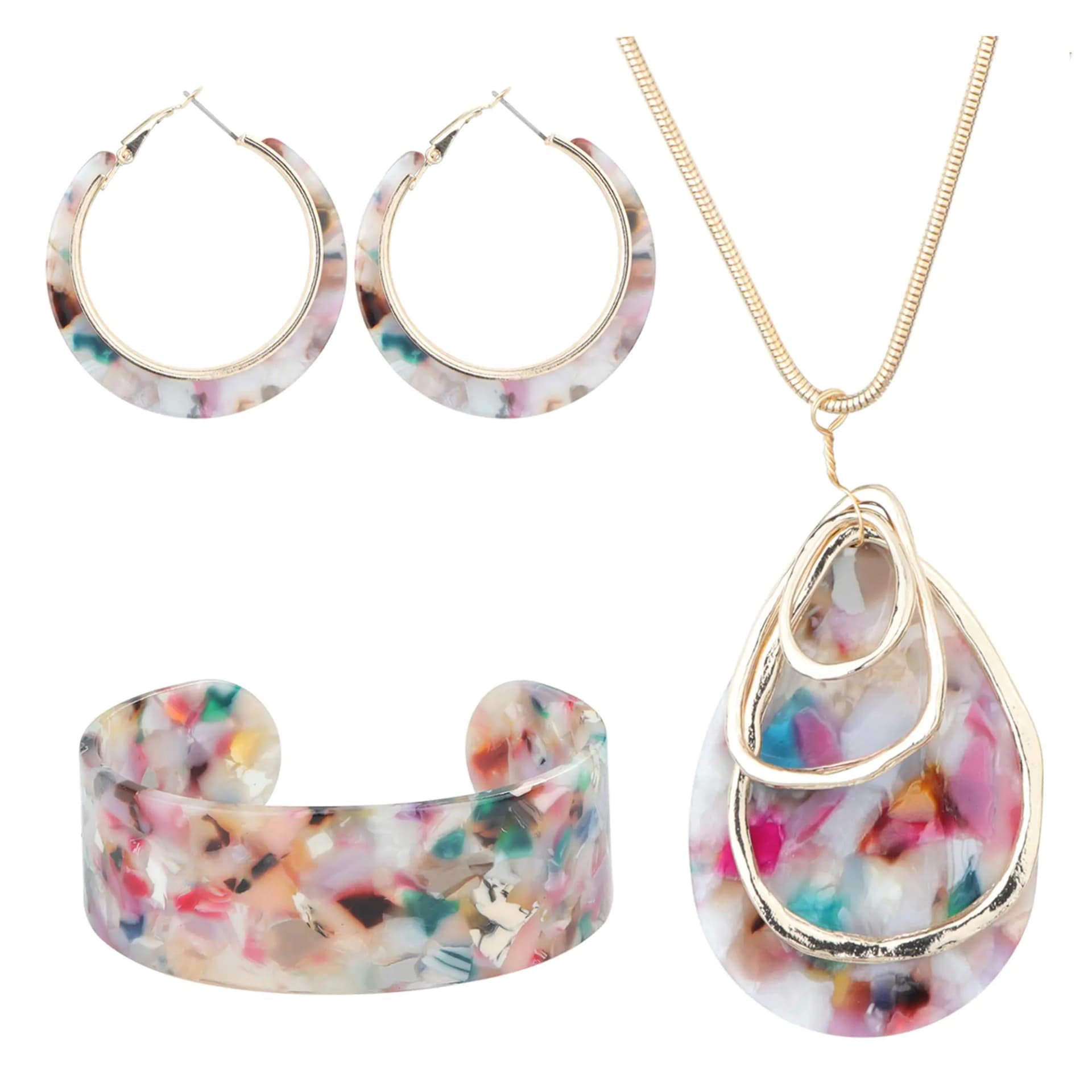 ORAZIO Floral Acrylic Jewelry Set for Women Statement Boho Resin Earrings Necklace Bracelet