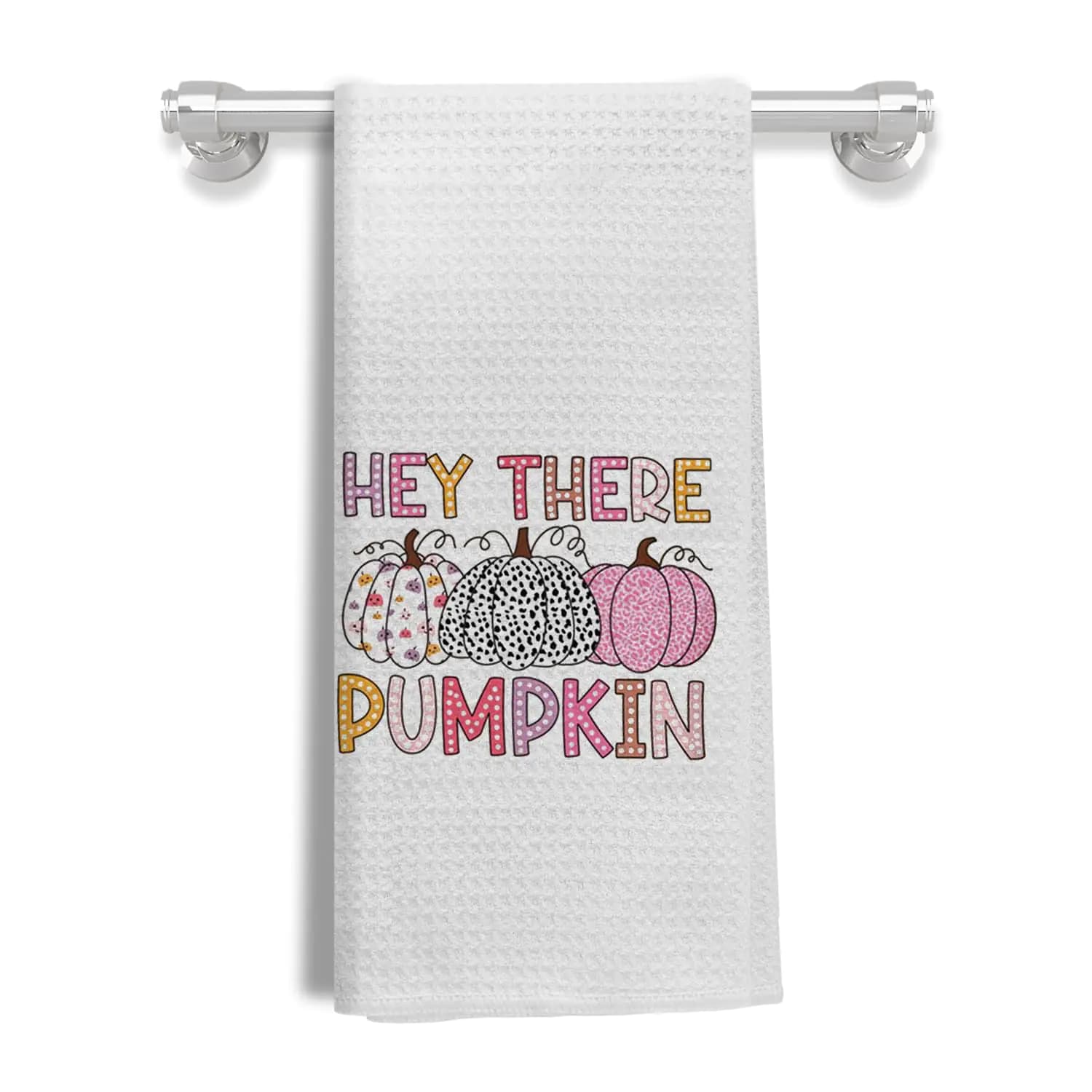 Fall Pumpkin Kitchen Towels Pink Leopard