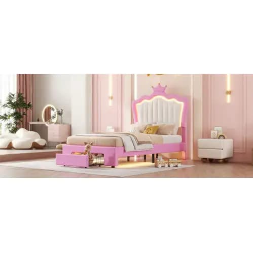 Twin Upholstered Bed Frame With LED Lights