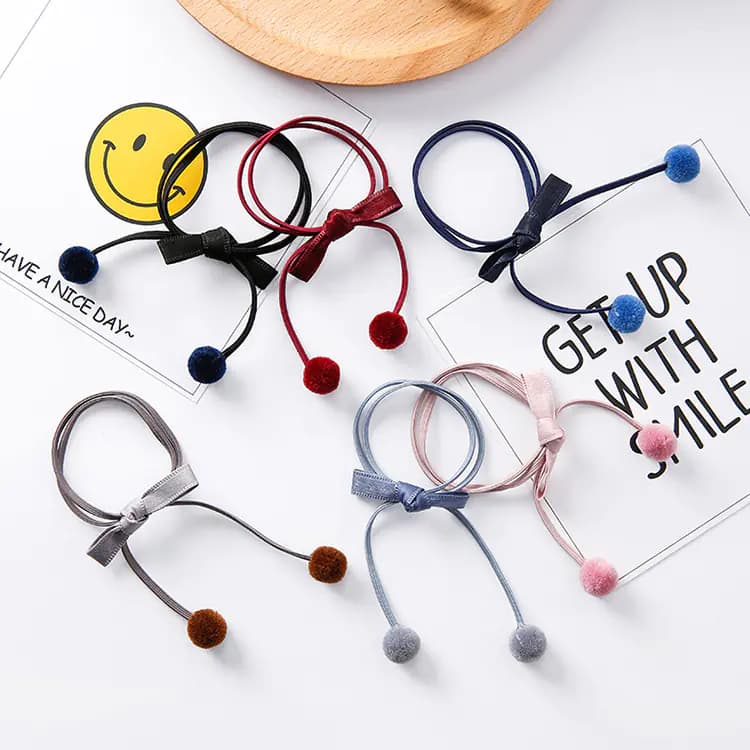 Elastic Hair Ties with Pom Poms and Hair Accessories