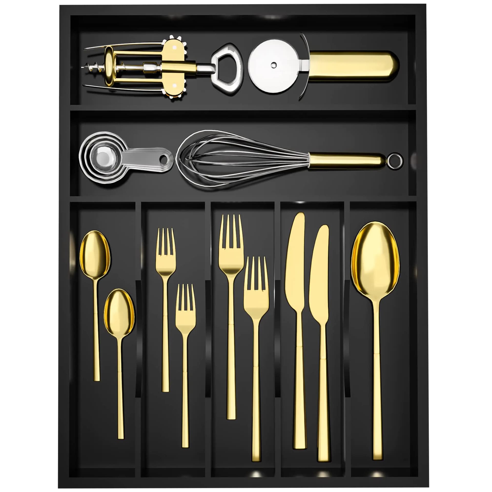 Bamboo Silverware Drawer Organizer, Seven Slots Black