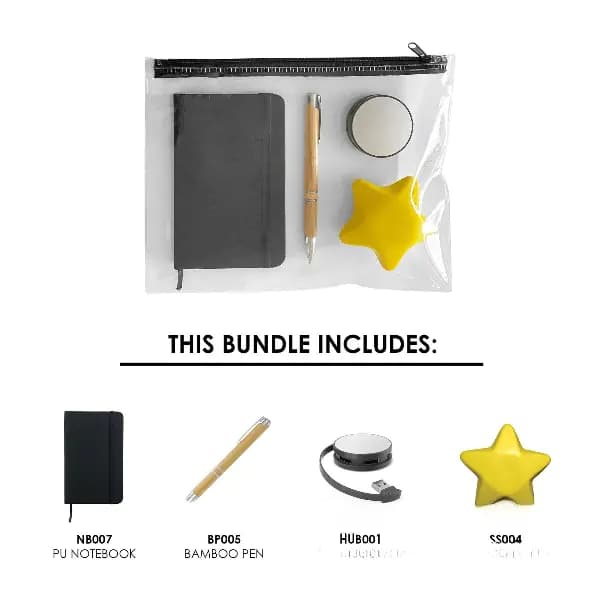 Office Supplies Set: Notebook, Bamboo Pen, PVC Bag